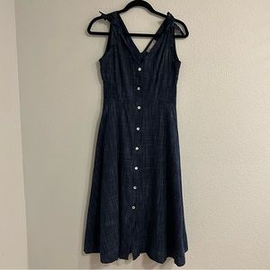 Button down midi navy blue dress